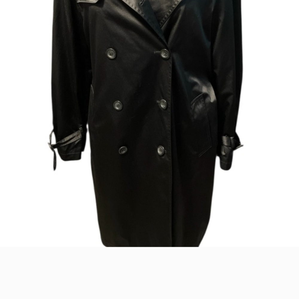 Dana Buchman Black Trench Coat with Animal Print Lining And Tie - Picture 10 of 14